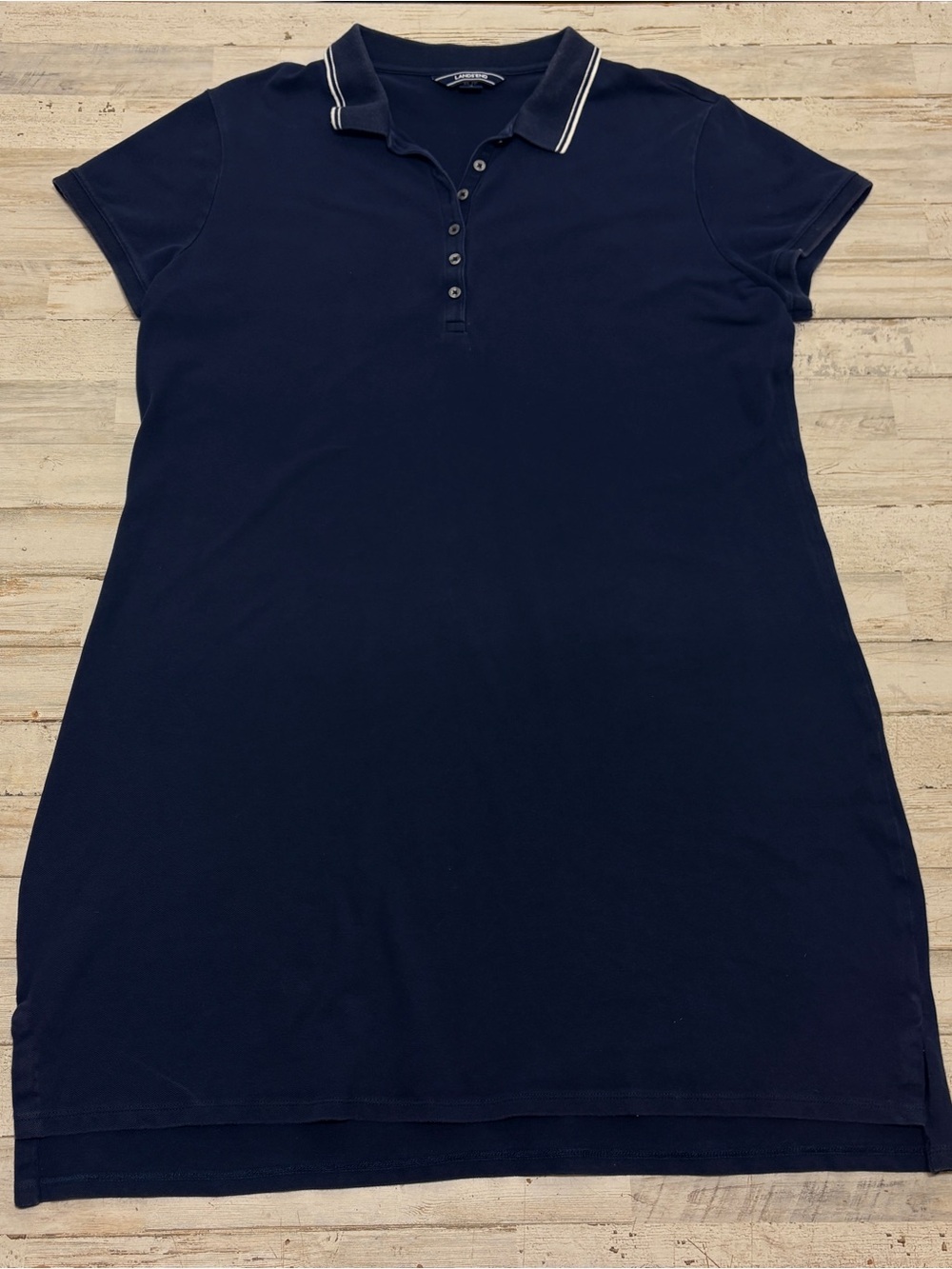 Lands End Polo Dress Nautical Navy Blue Collared Classic 97% Cotton Size XL